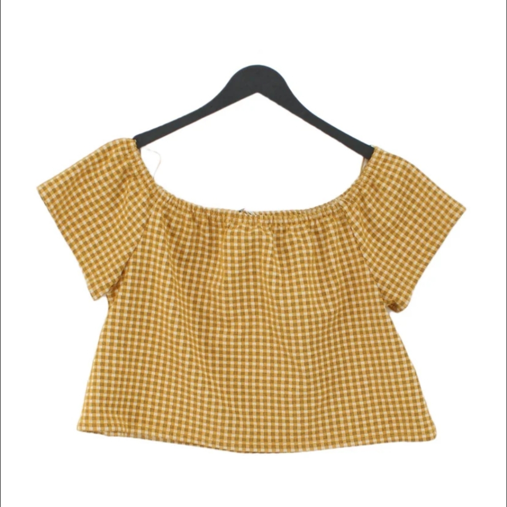 Zara Mustard Gingham Off-Shoulder Blouse